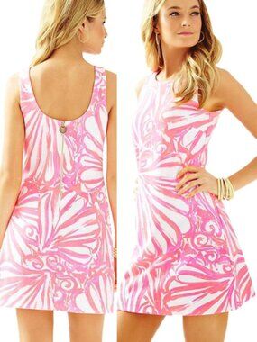LILLY PULITZER Callie Shift Dress Pink Sun Ray Shimmy Shimmy Neon Seashell Large